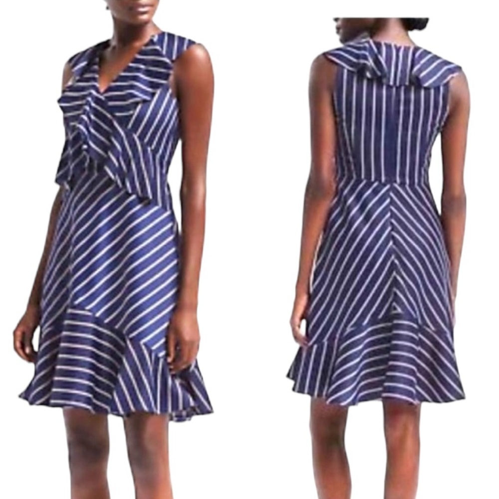 EUC Banana Republic Cross Flounce Fit-and-Flare Striped Dress